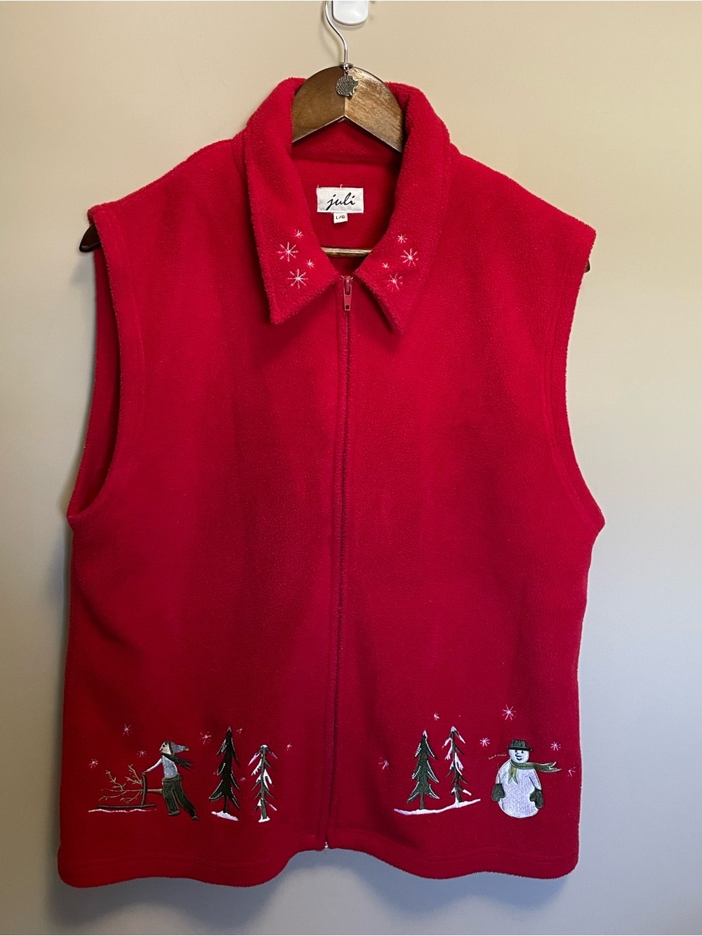 Juli Vibtage 90s Red Christmas Fleece Embroidered Vest Women’s Large